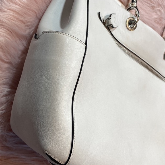 Luna by LaVoie Alex Bianco White Leather Tote Handbag - Picture 10 of 13